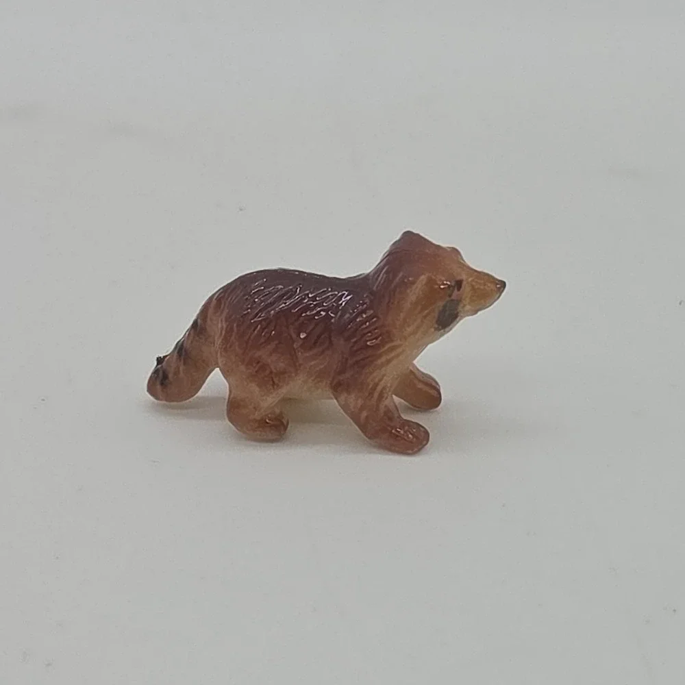 Vintage Lot Miniature Raccoon Hard Plastic Figurines Animal Momma Baby Hong Kong